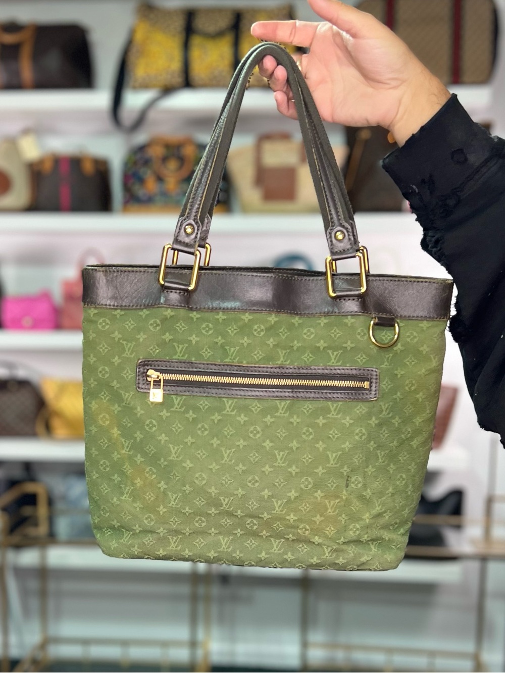 LV Green Denim Tote